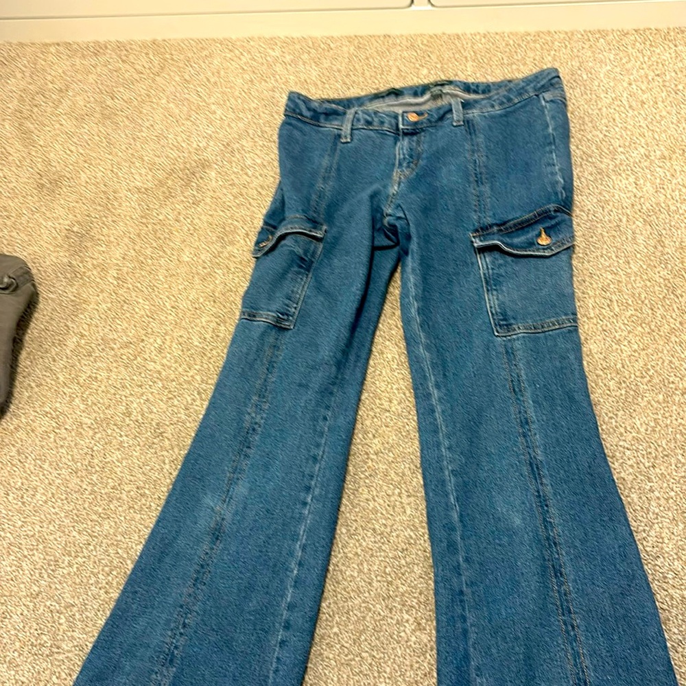 flared blue jeans low waist